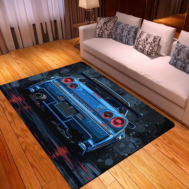 Stylish Sports Car Doormat 8mm Soft Polyester Indoor Rug Non-Slip Entryway