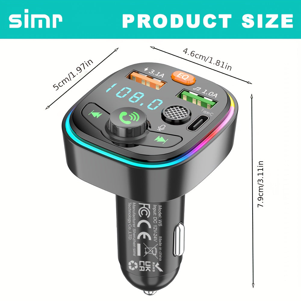 Wireless Car MP3 Player FM Transmitter Dual USB Type-C Charging Hands-Free Car Kit