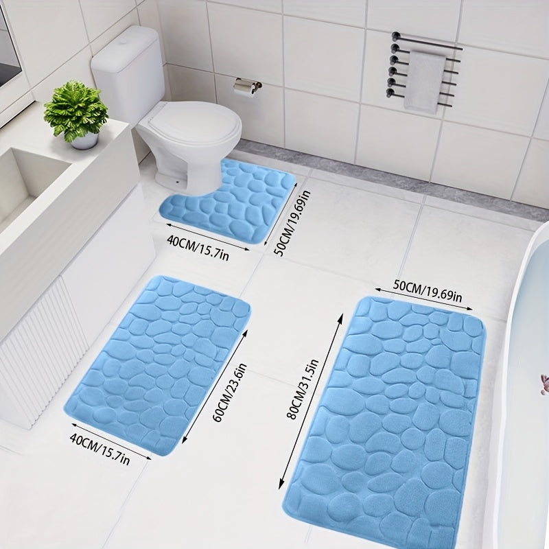 Juego de 3 alfombrillas de baño navideñas, ultra absorbentes, antideslizantes, de felpa suave de punto de poliéster para bañera, ducha y hogar