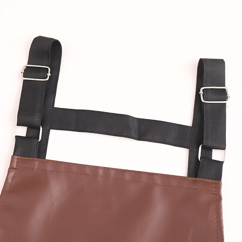 Imitation Leather Apron for Adults with Pockets Adjustable Straps Solid Color for Chefs Waiters Barbecuers Hairdressers
