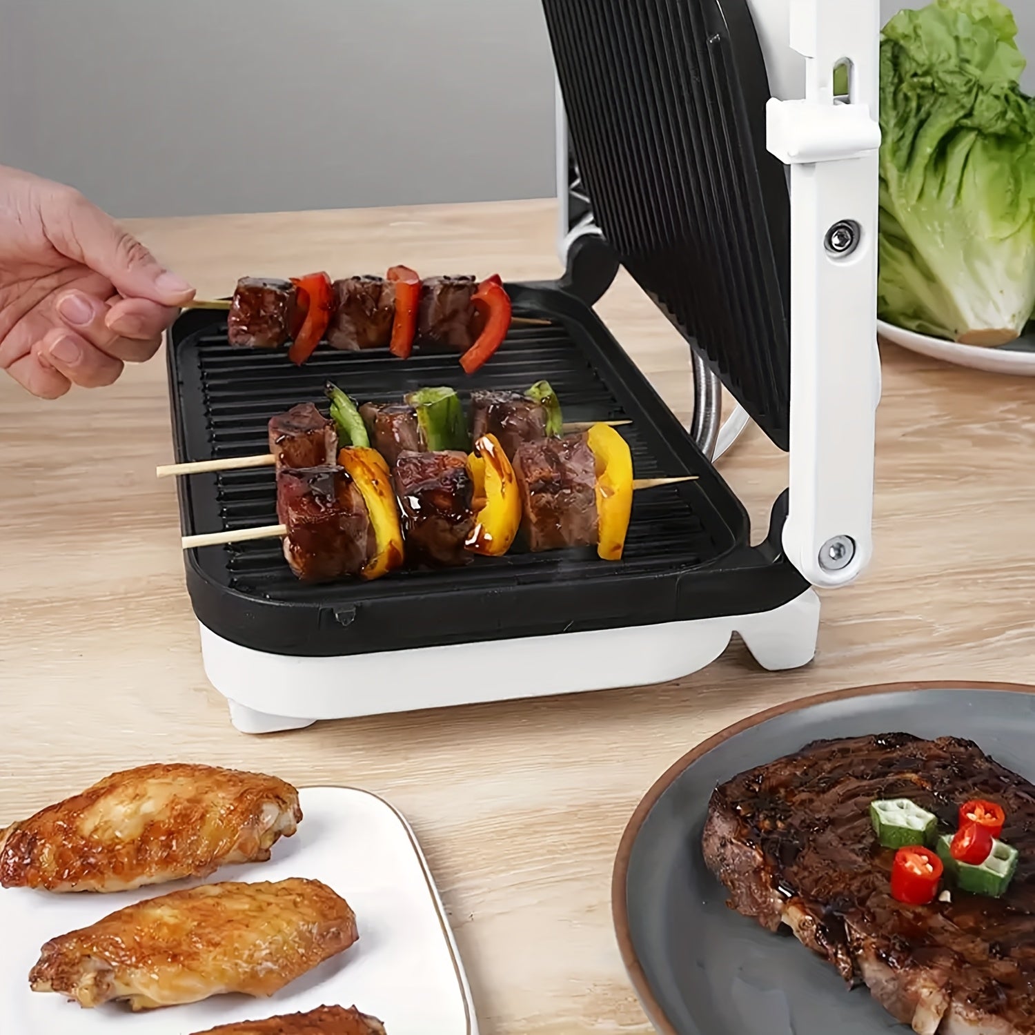 Electric Indoor Contact Grill Nonstick Grids Locking Lid 1100-1300W