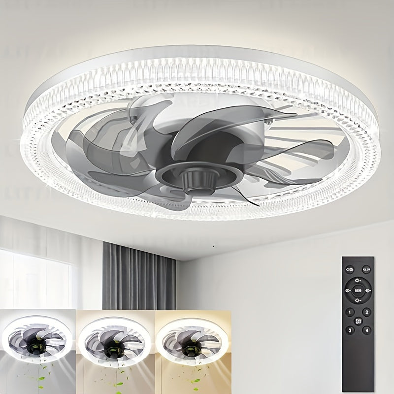 Modern Low Profile Ceiling Fan with Dimmable Light Remote Control and 3 Color Temperatures
