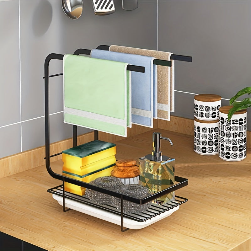 Wall-mounted dishcloth towel rack with sponge holder iron easy to install kitchen sink organizer