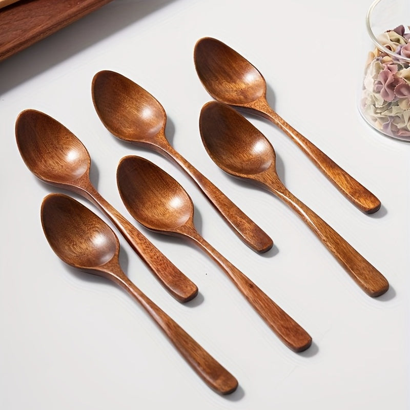 Set of 3 or 6 Small Wooden Cooking Spoons 18.49 cm Non-Stick Stirring Tasting