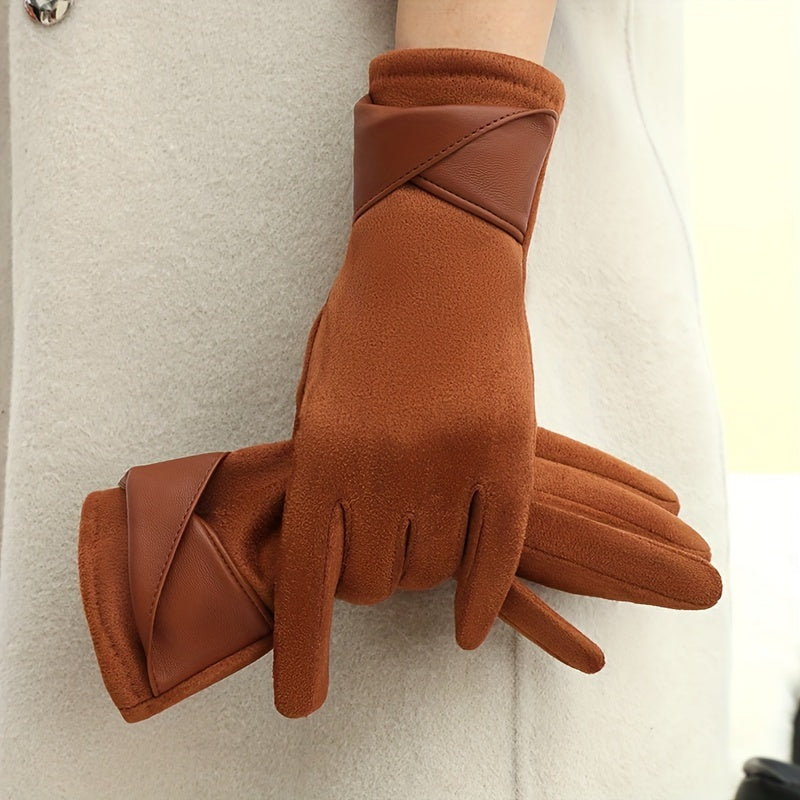 Women's Touchscreen Fleece Lined Gloves with Bowknot Design