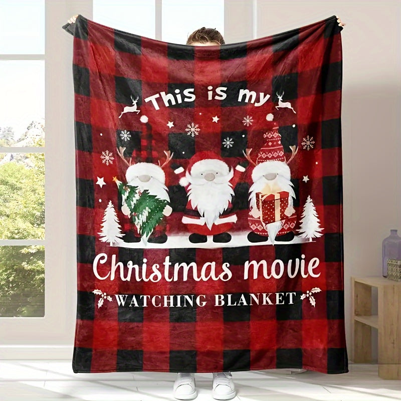 Плед из фланели на Рождество с принтом Санты и оленей, идеален для дивана, кровати, офиса, кемпинга и путешествий - можно стирать в машине, прочный, универсальный подарочный плед.