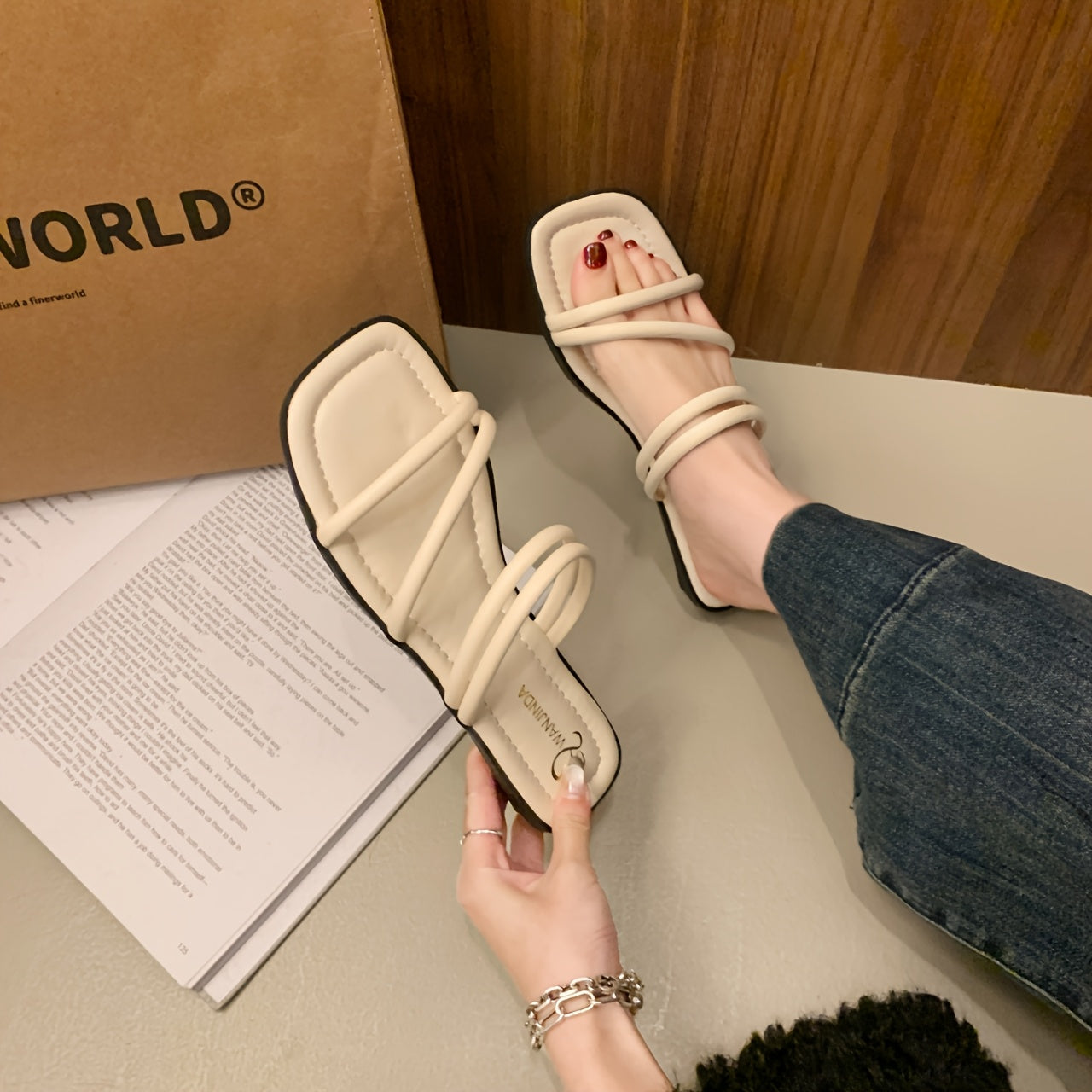 Women's Slip-On Backstrap Sandals Faux Cover Open-Toe Summer Slippers Black White Brown