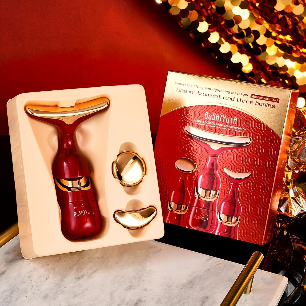 Masajeador facial y ocular 4 en 1, alimentado por batería, libre de formaldehído para hombres y mujeres