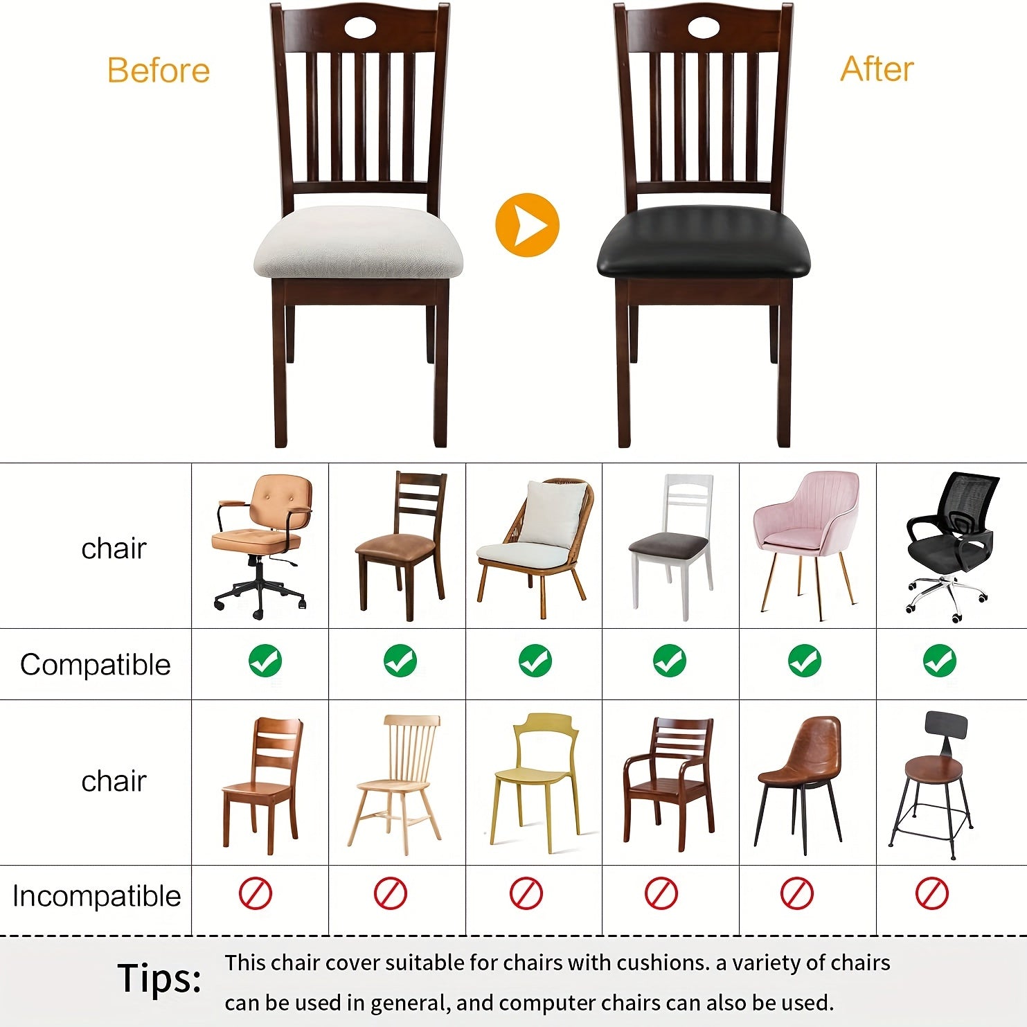 Waterproof PU Leather Seat Cover for Dining Room Chairs