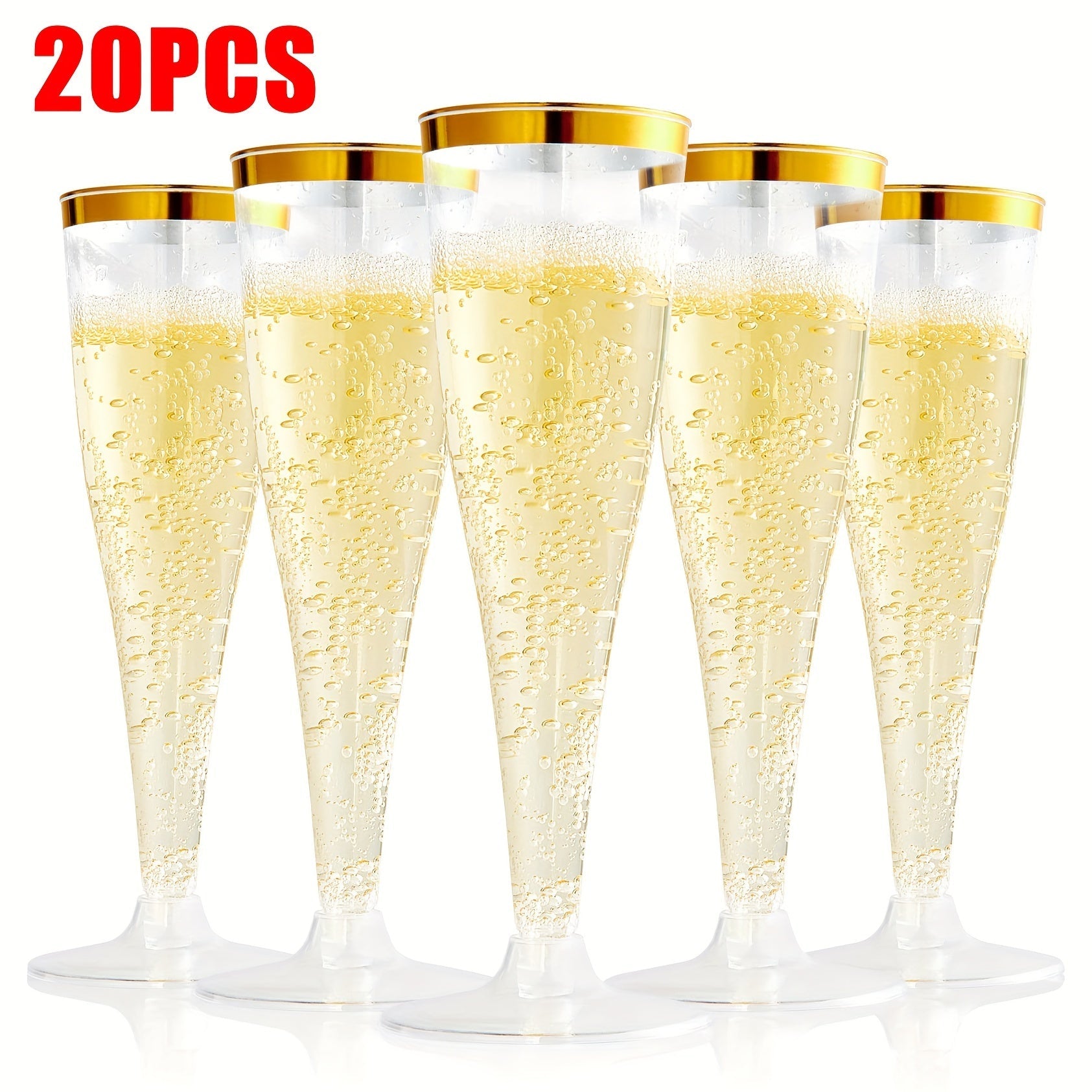 20-Pack Plastic Champagne Flutes Gold Rims 4.5oz Reusable Disposable