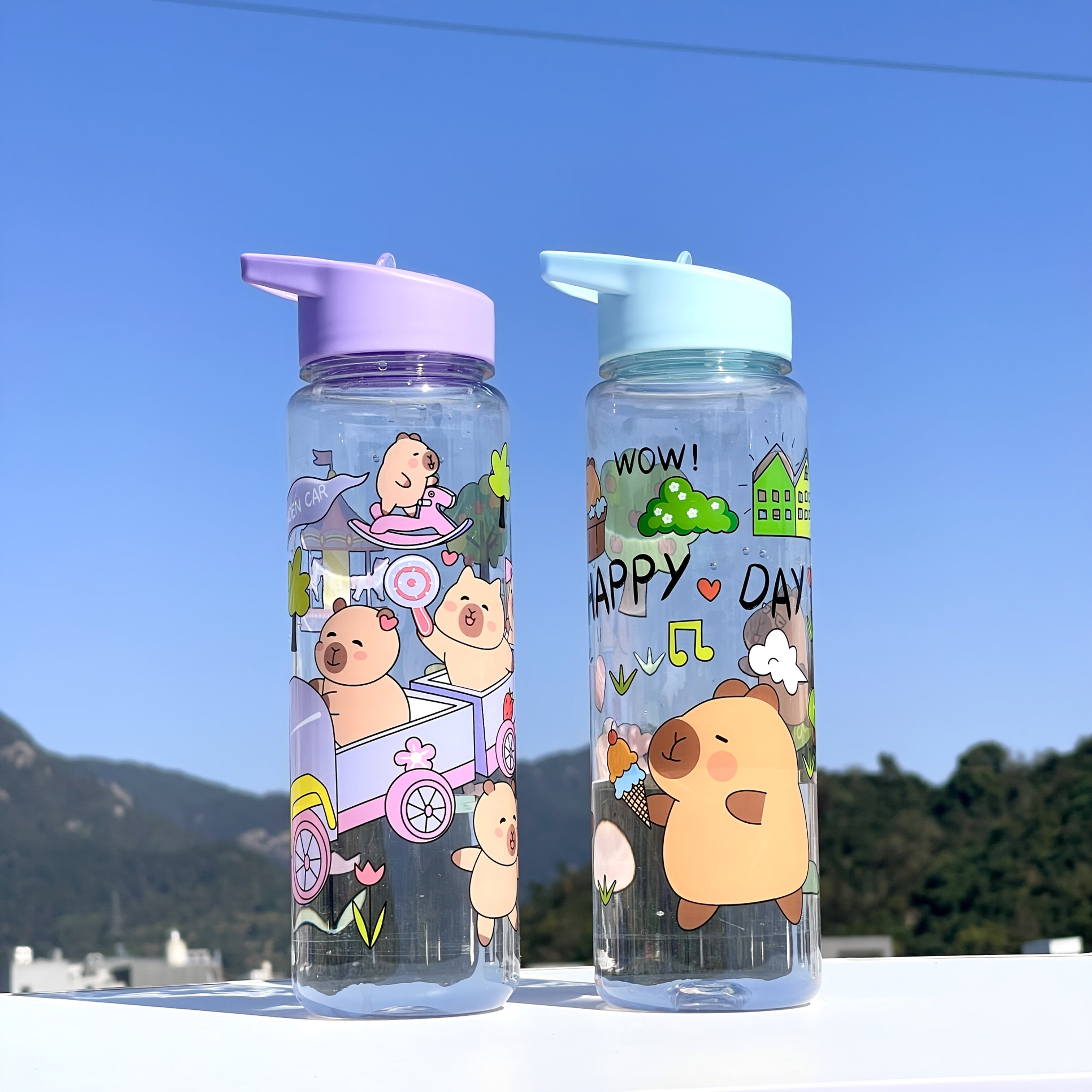 Botella de agua de diseño de dibujos animados kawaii, ligera, lavable y libre de BPA para niños