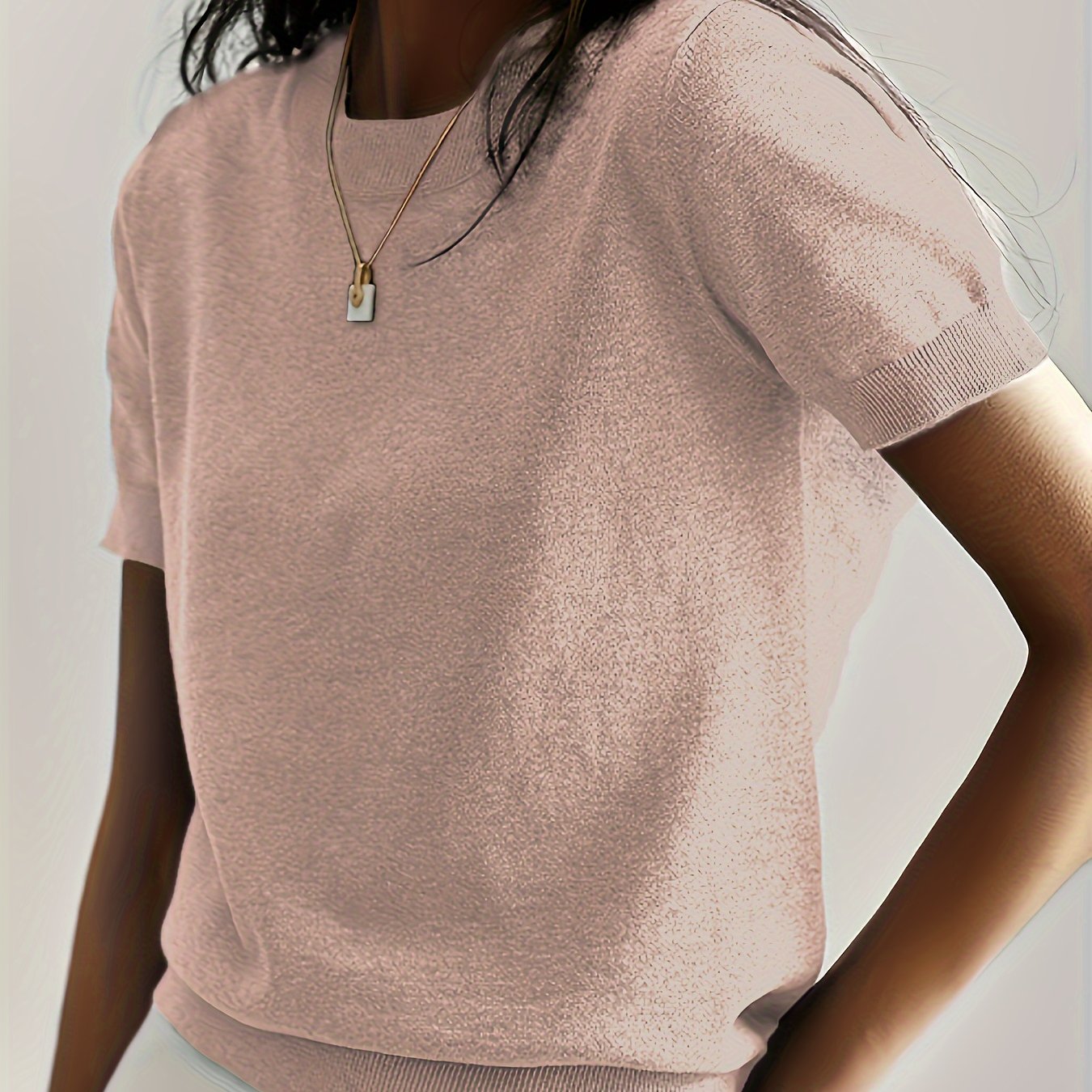 Women's Crew Neck Sweater Short Sleeve Casual Spring Summer Solid Knit Fabric