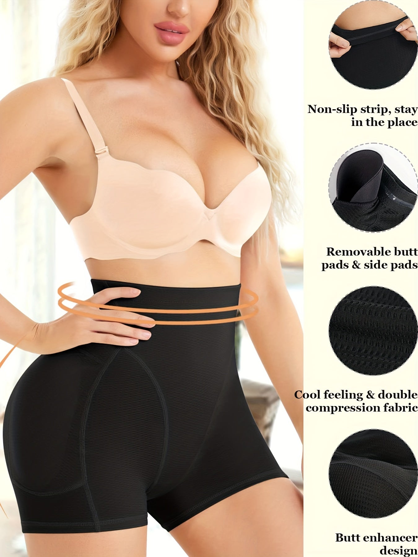 Black Women's High-Waist Shapewear Shorts Breathable Nylon Spandex Tummy Control