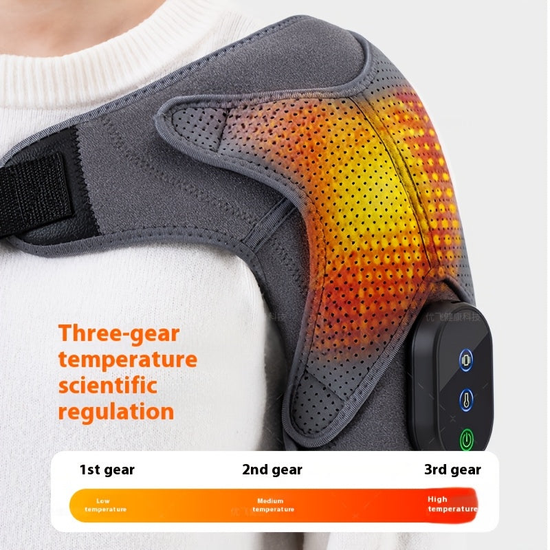 Cordless Heated Shoulder Wrap with Vibration Massage USB Rechargeable Adjustable Strap Breathable Fabric for Men and Women