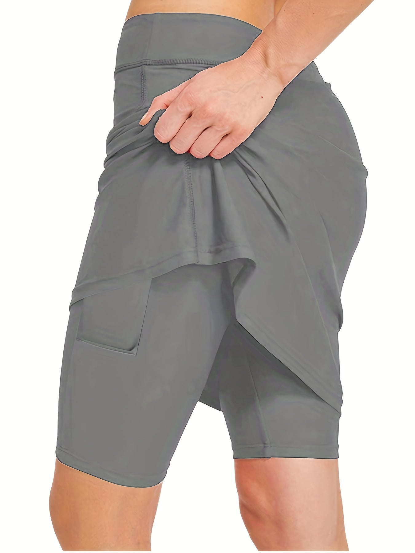 Women's High-Waisted Stretch Sports Shorts with Pockets Light Gray