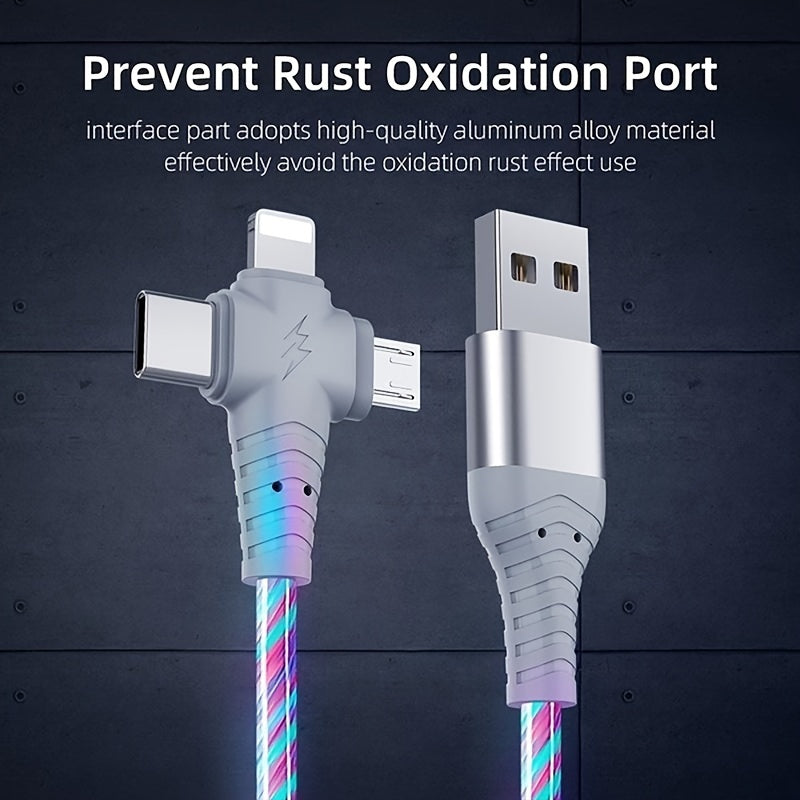 3-in-1 USB Charging Cable for iPhone, Type-C, Micro USB, 10-20W, PVC Material