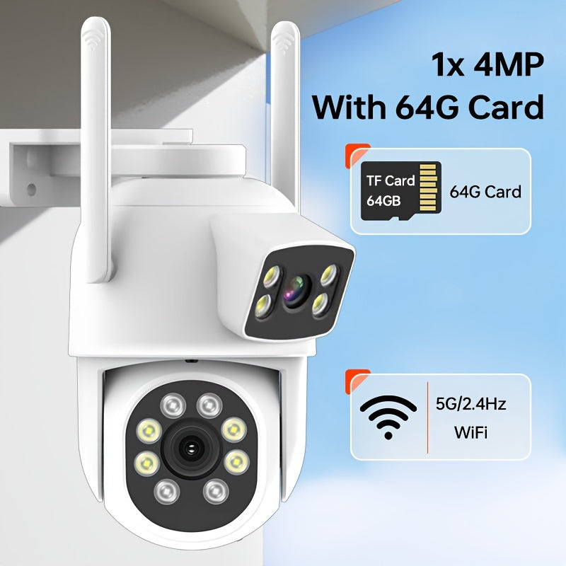 Dual Lens Security Camera with Auto-Tracking and Color Night Vision for Home Surveillance