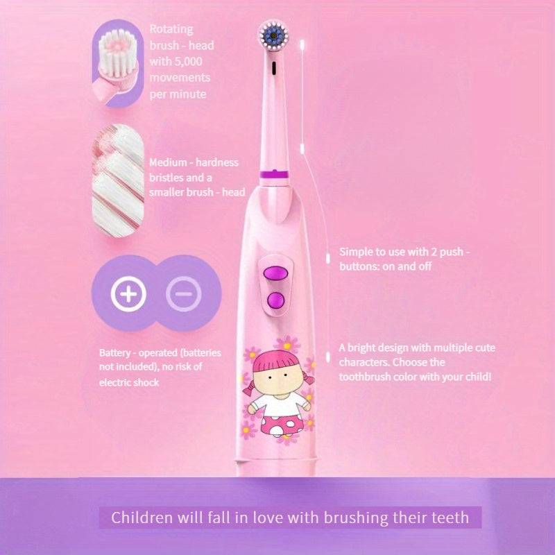Kids Pink Electric Toothbrush Soft Nylon Bristles for Ages 3+ Battery-Powered