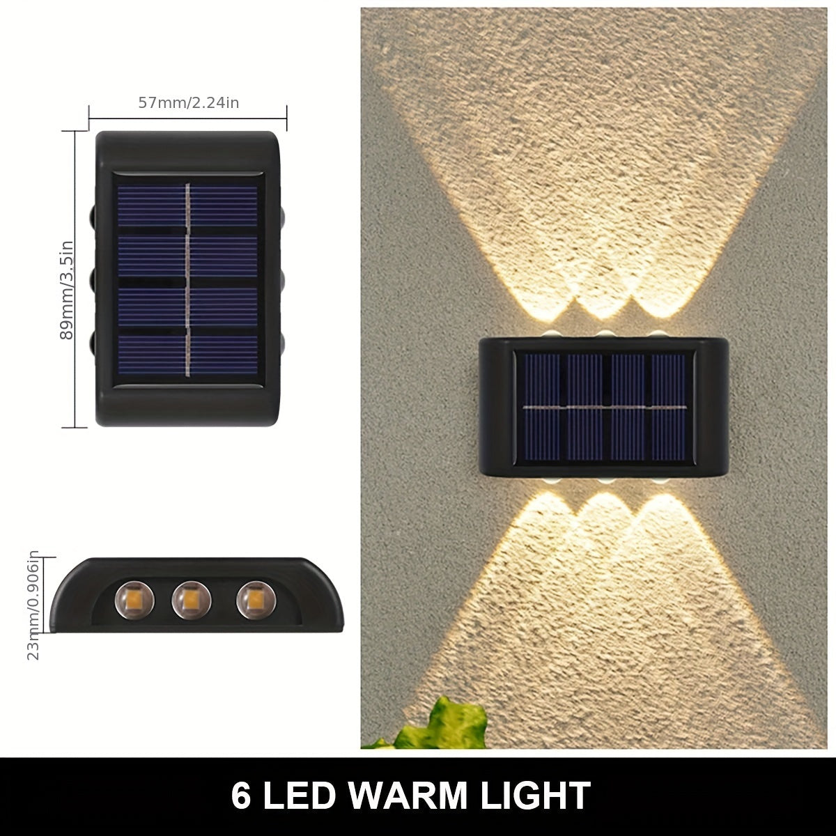 Solar-Powered LED Wall Sconce with 6 LEDs Warm Light Outdoor Plastic Semi Flush Mount