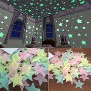 100 Pcs Luminous Star Wall Stickers for Bedroom Ceiling Decor Plastic Glitter