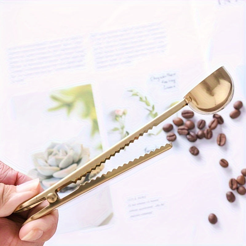 2-in-1 Stainless Steel Coffee Spoon Seal Clip Bag Clip for Baking and Measuring