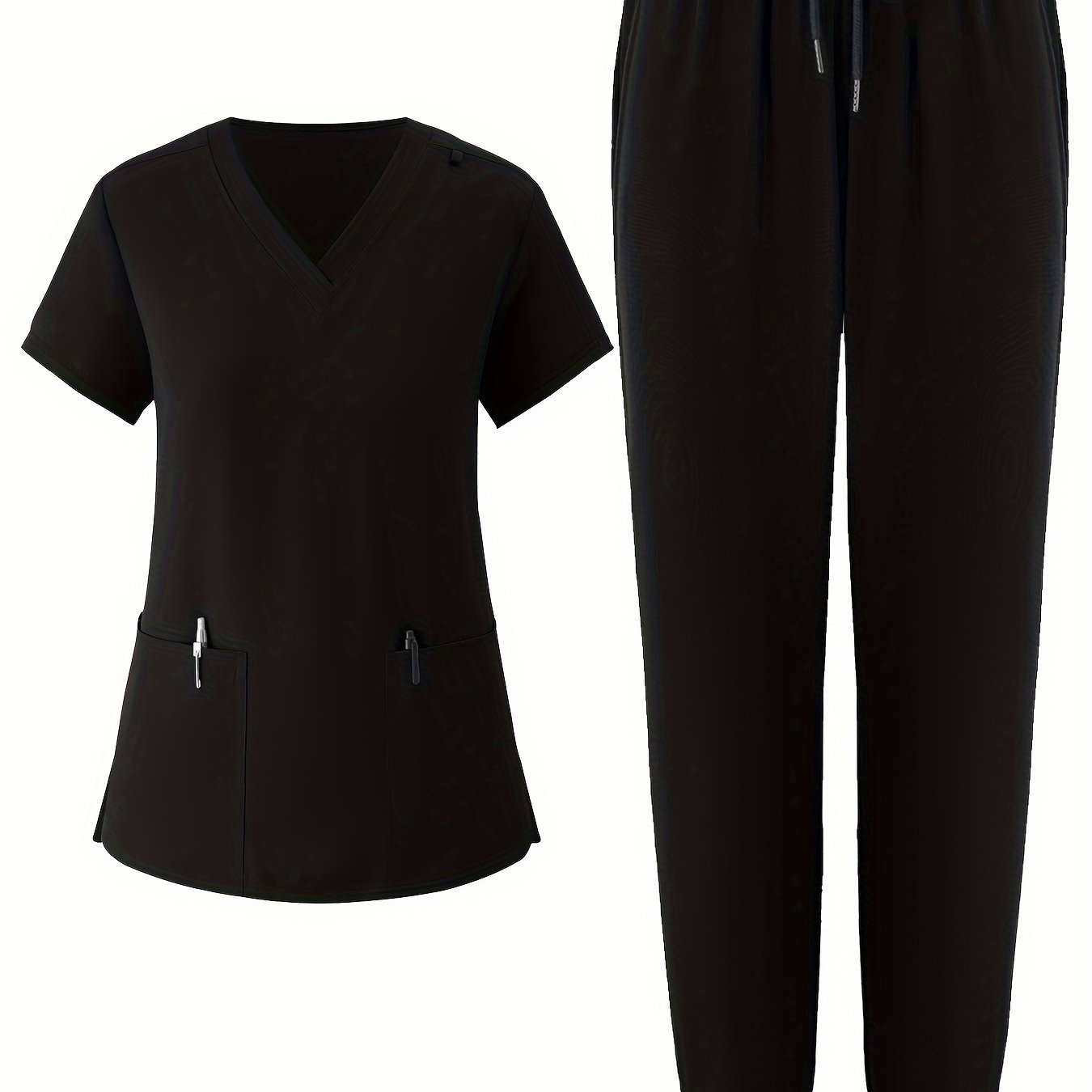 Women's V-Neck Scrub Set Solid Color Breathable Pockets All-Season Workwear
