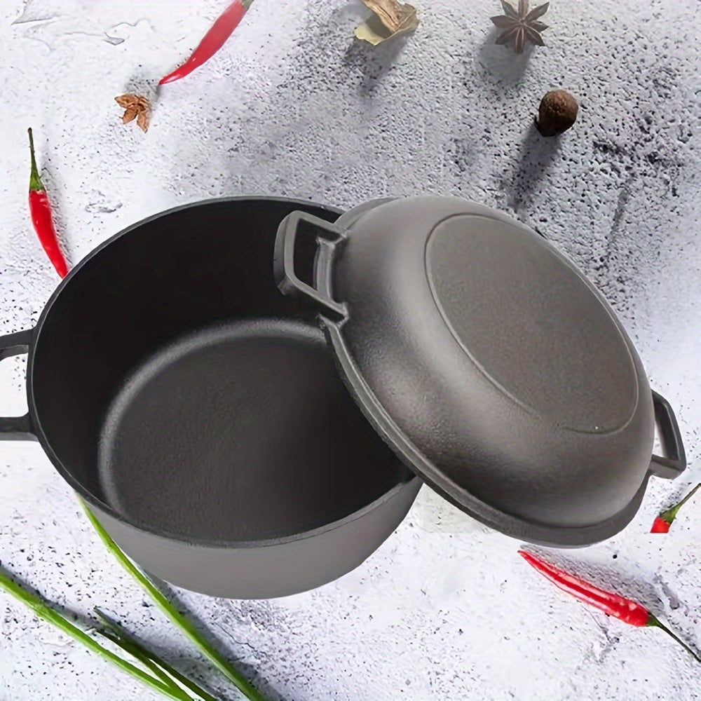 Cast Iron Skillet 26cm Uncoated Thickened for Outdoor Cooking and BBQ