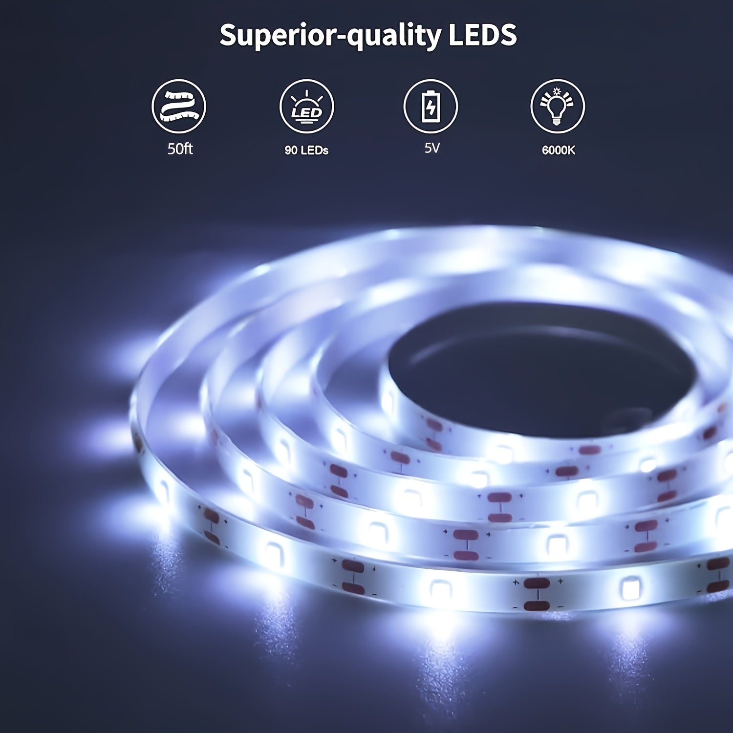 Dimmable LED Strip Lights USB Powered 4.88-15.24m Warm Cool White for Bedroom Kitchen Cabinet