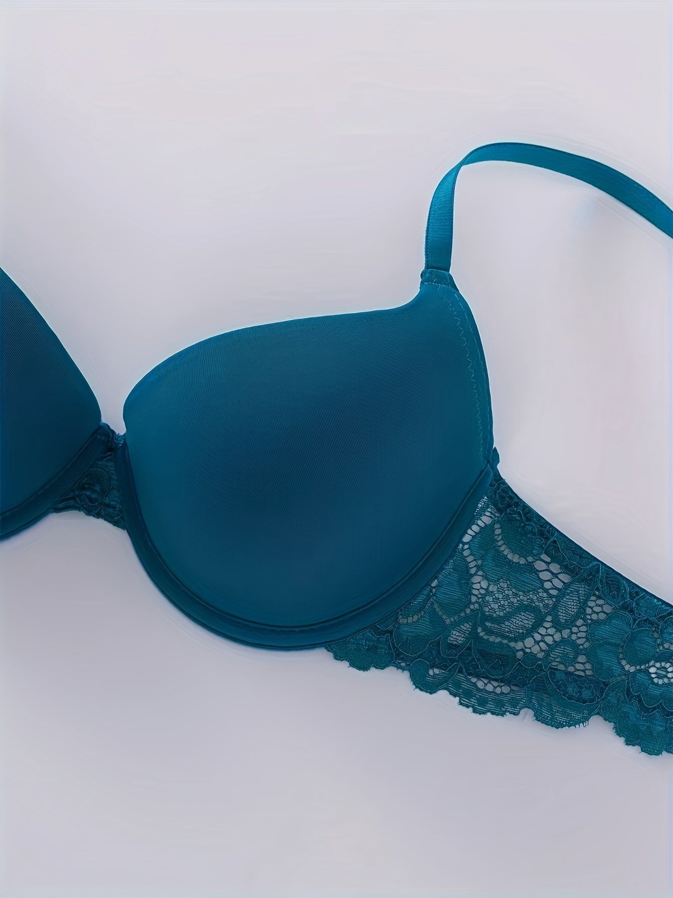 Teal and Brown Lace Lingerie Set with Push-Up Bra and High-Support Panties