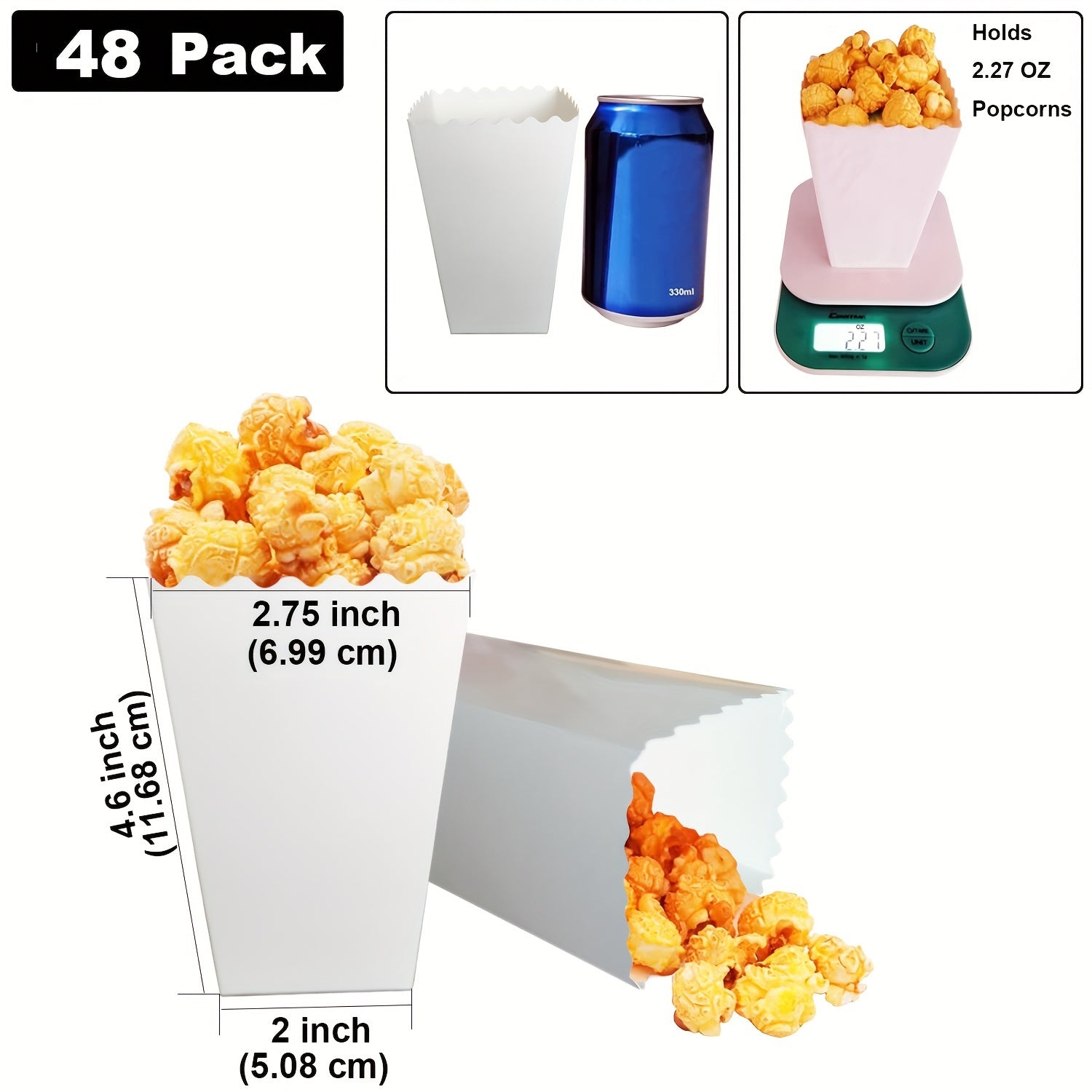 Mini White Popcorn Boxes Set of 48 for Weddings Parties and Movie Snacks
