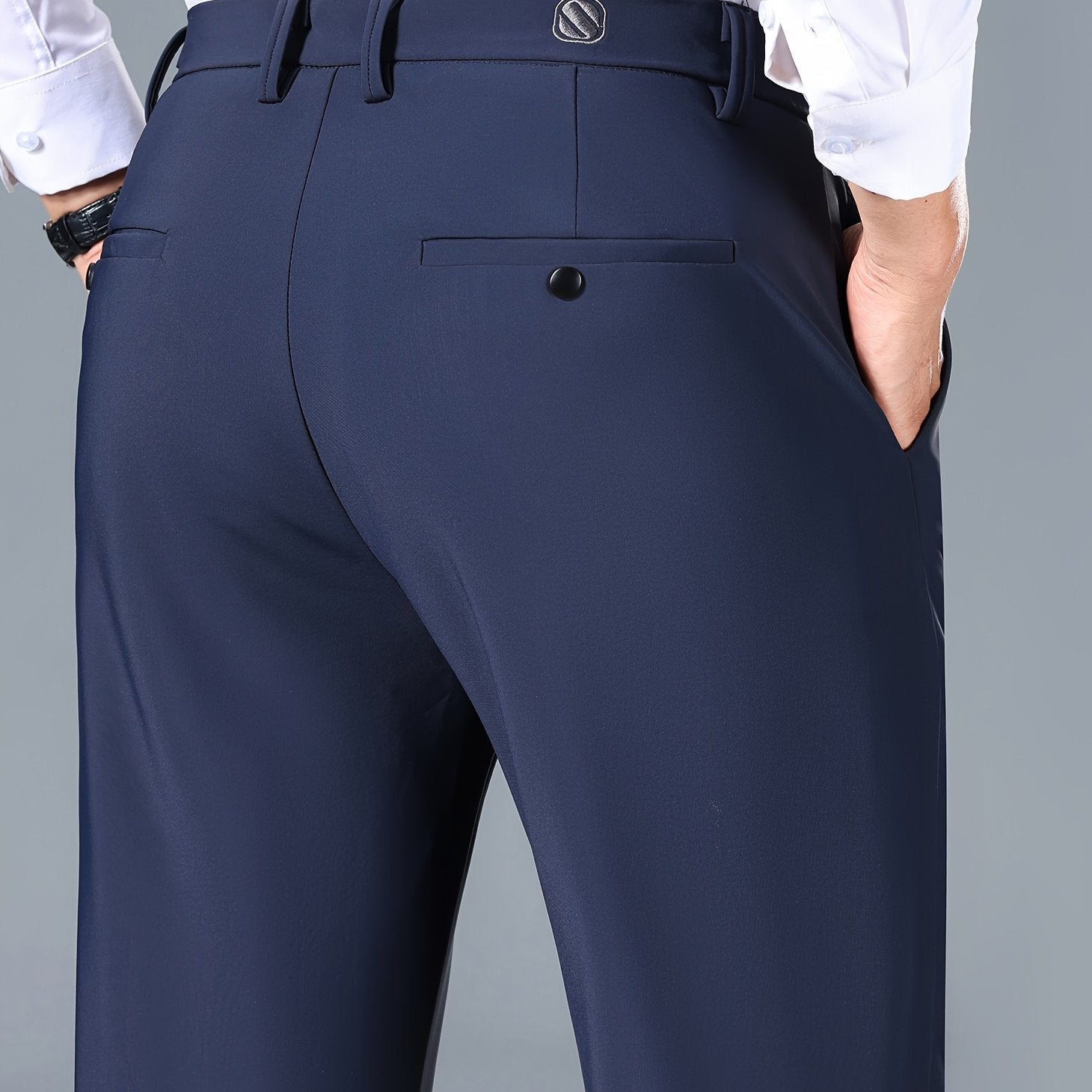 Men's Slim Fit Stretch Pants Solid Color Business Casual All-Season
