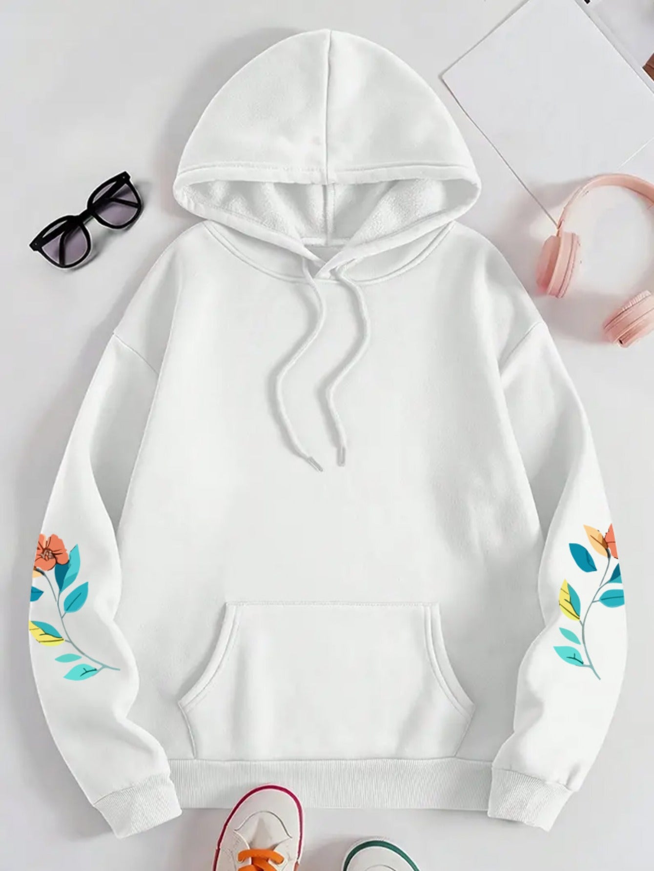 Women's Oversized Hoodie Pullover with Elephant Floral Back Print