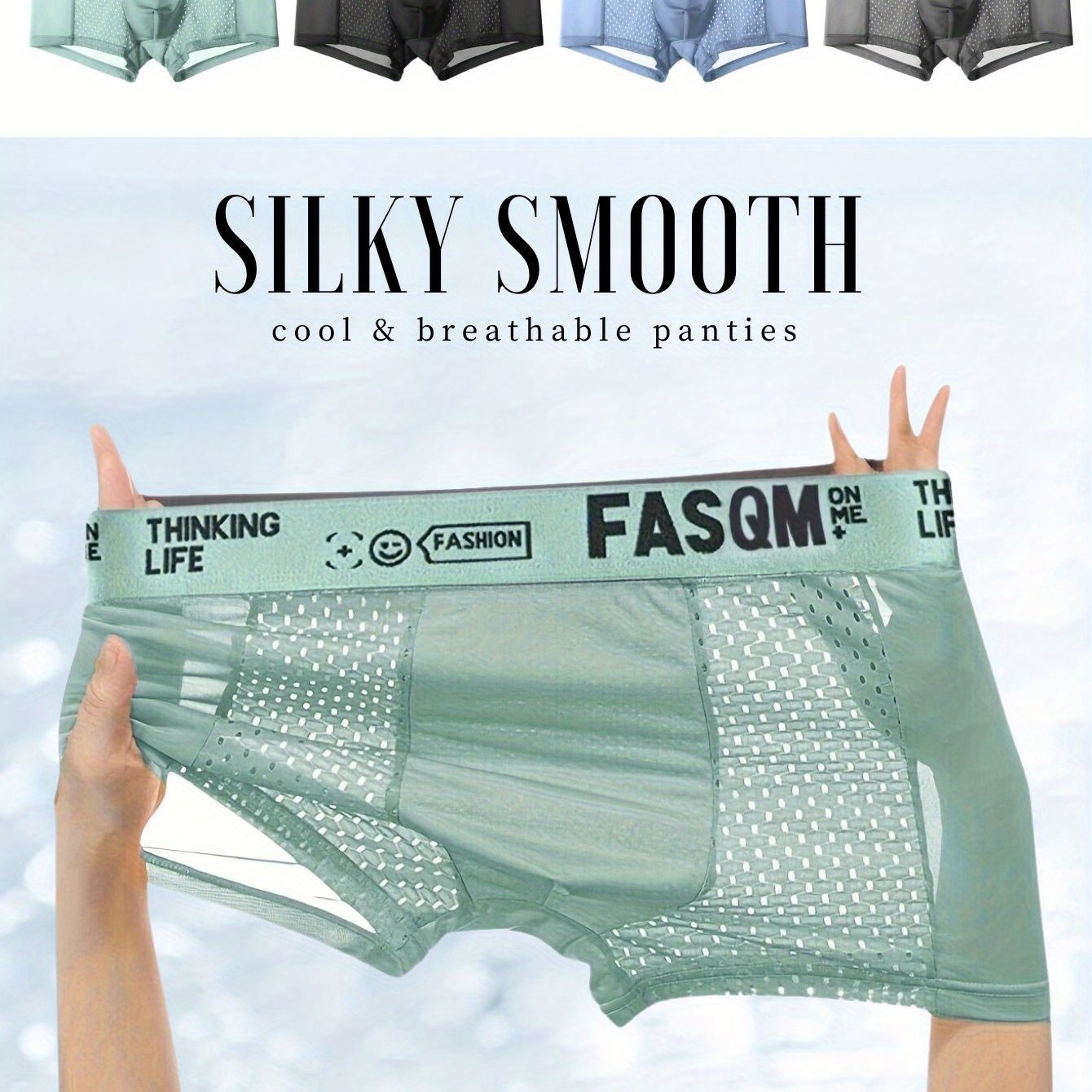 Men's Boxers Briefs 4 Pack Breathable Mesh Stretch Cotton Polyester Underwear in Sky Blue Black Gray
