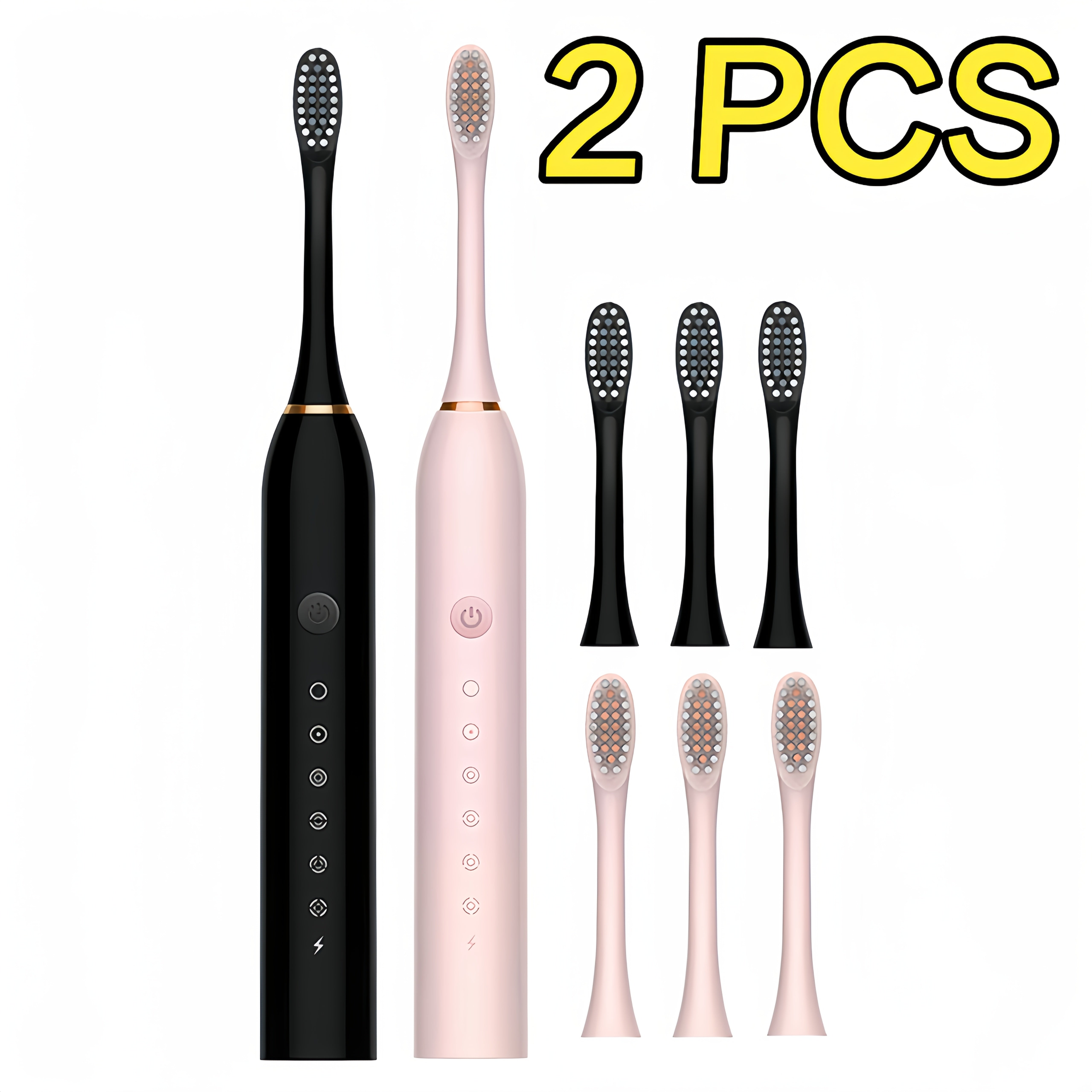 Электрические зубные щетки для взрослых 6 режимов мягкая щетина отбеливание перезаряжаемые 2 шт.