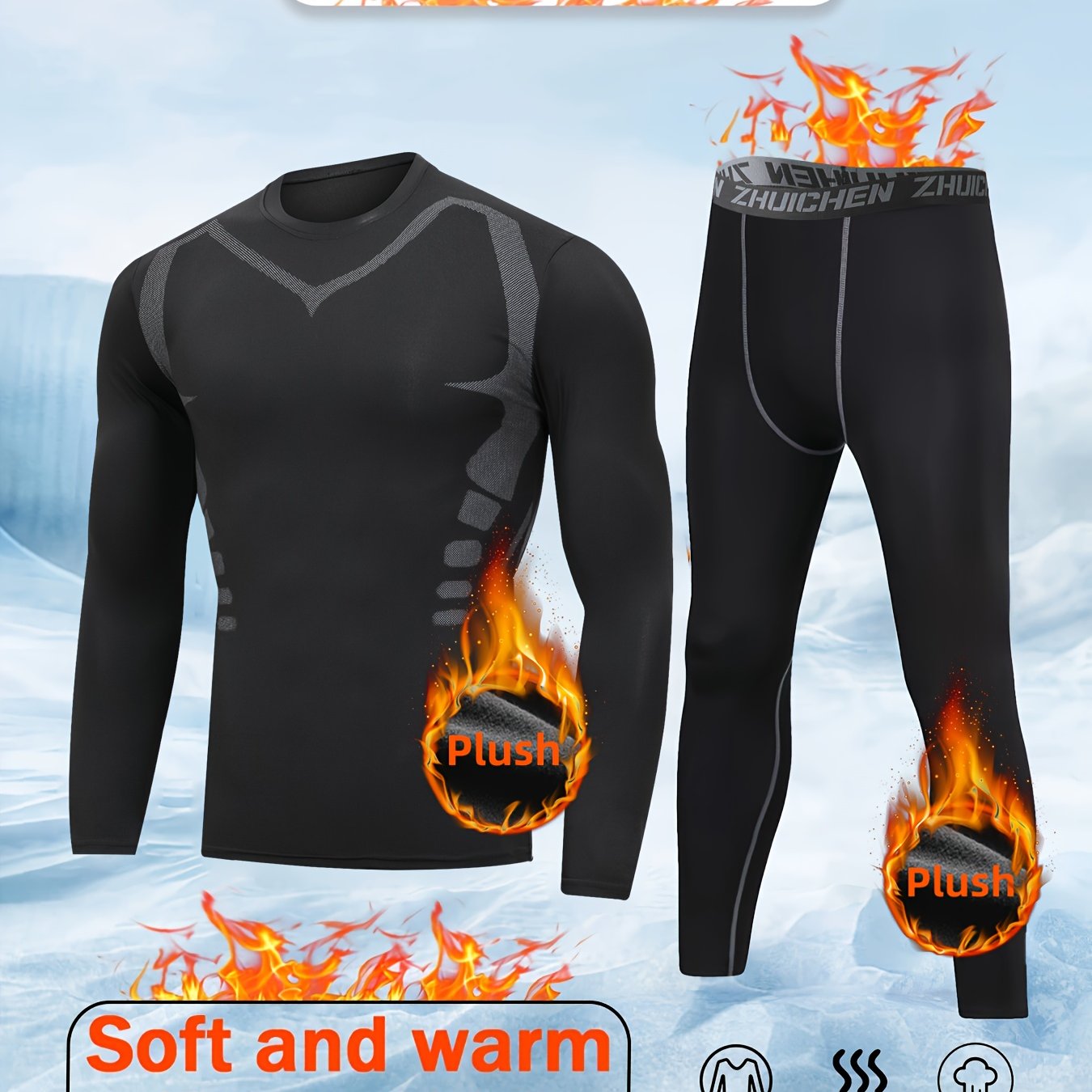 Men's Fleece-Lined Athletic Set in Blue for Running Gym Workouts Autumn Winter