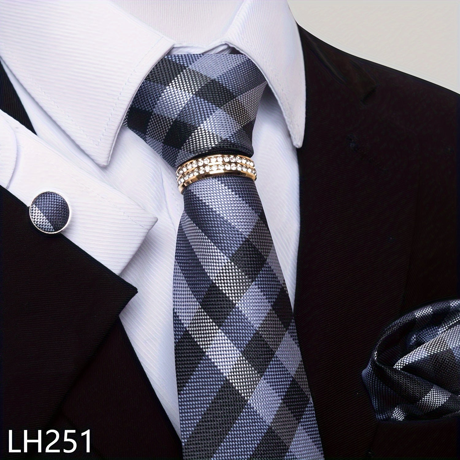 Men's Fashion Accessories Set Tie Pocket Square Handkerchief Cufflinks for Weddings Parties Business