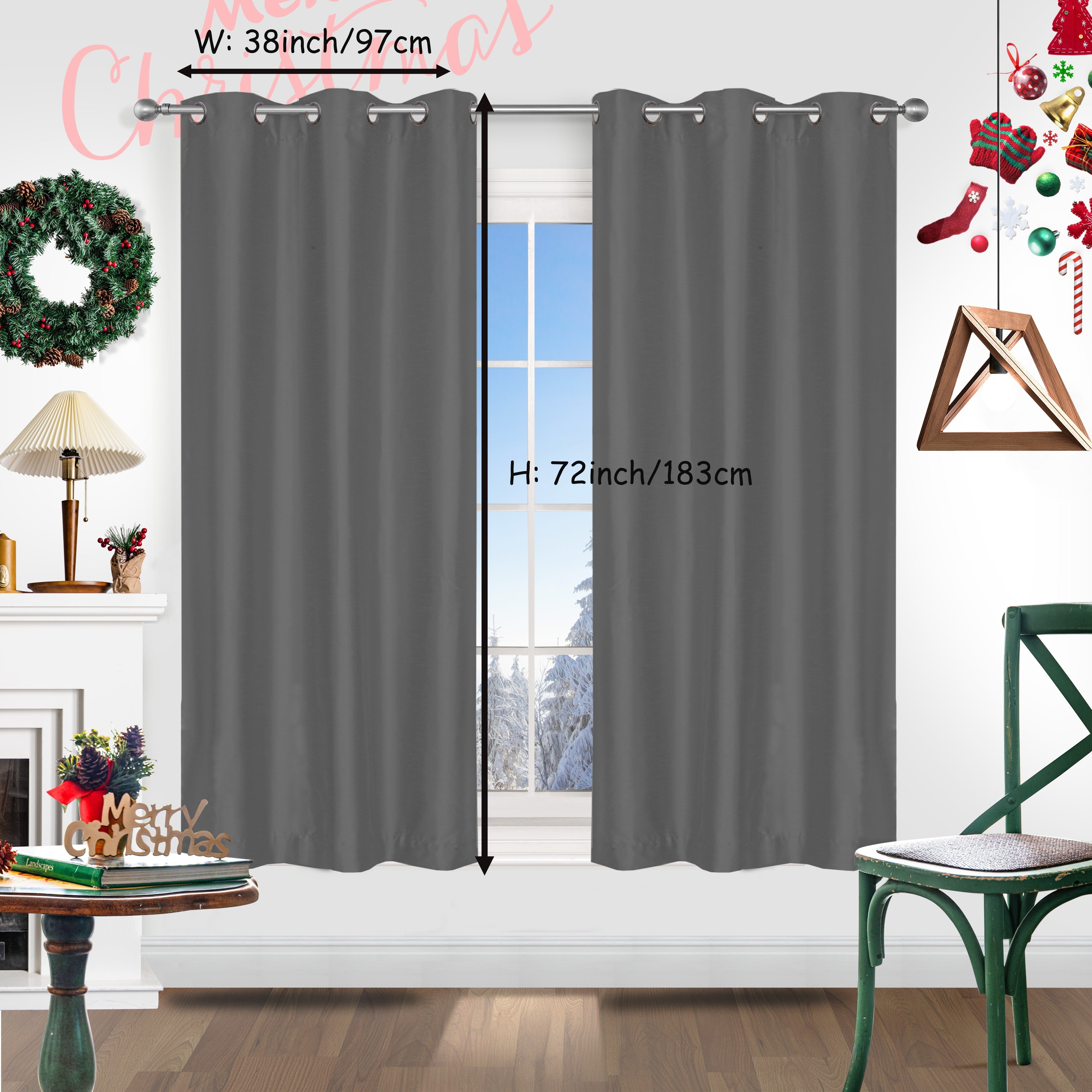 Red Christmas Curtains 2 Pieces Faux Silk Grommet Top for Living Room Bedroom Office