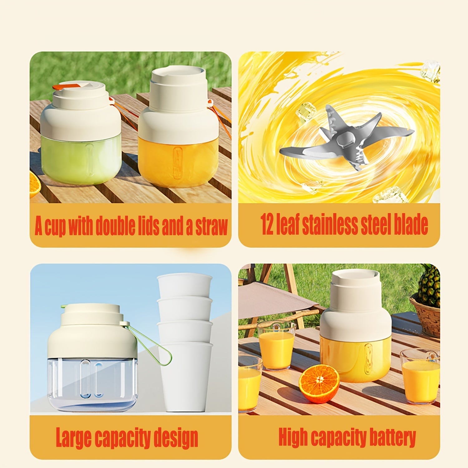 Portable Juicer Cup with 12-Blade System USB Rechargeable Compact and Versatile