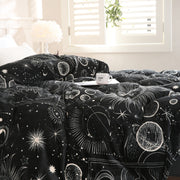 200GSM Flannel Blanket with Sun Moon and Planet Print Soft Warm Lounge Couch Travel Gift