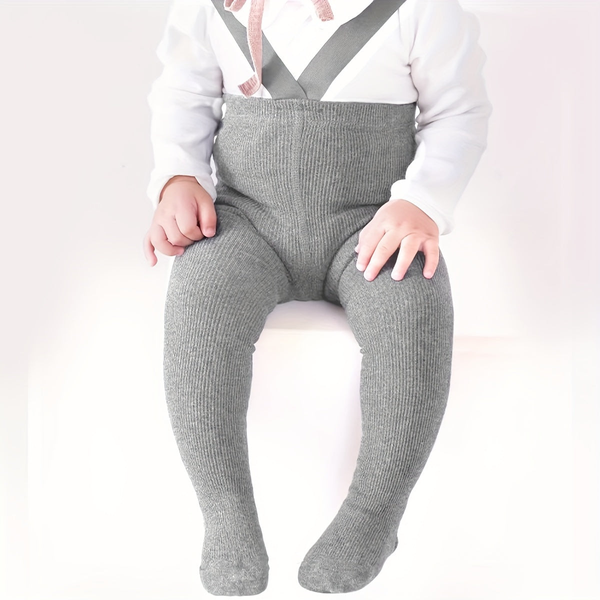 Baby Girls Solid Color Knit Pantyhose with Belt All-Season