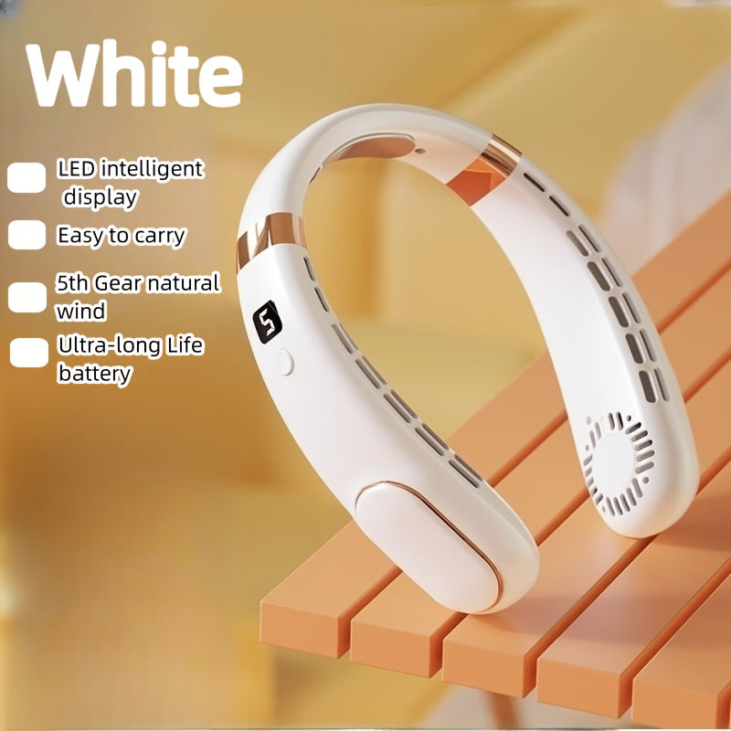 Portable Neck Fan Mini USB Rechargeable Bladeless Air Conditioner for Indoor Outdoor Use White