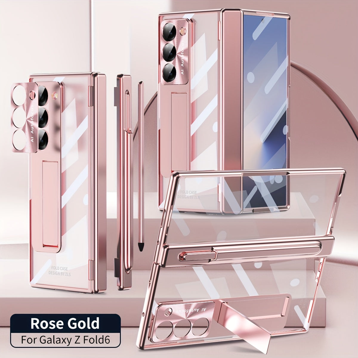 Women’s Electroplated Magnetic Shell for Samsung Zfold6 Phone Case with Double Hinge and Stand