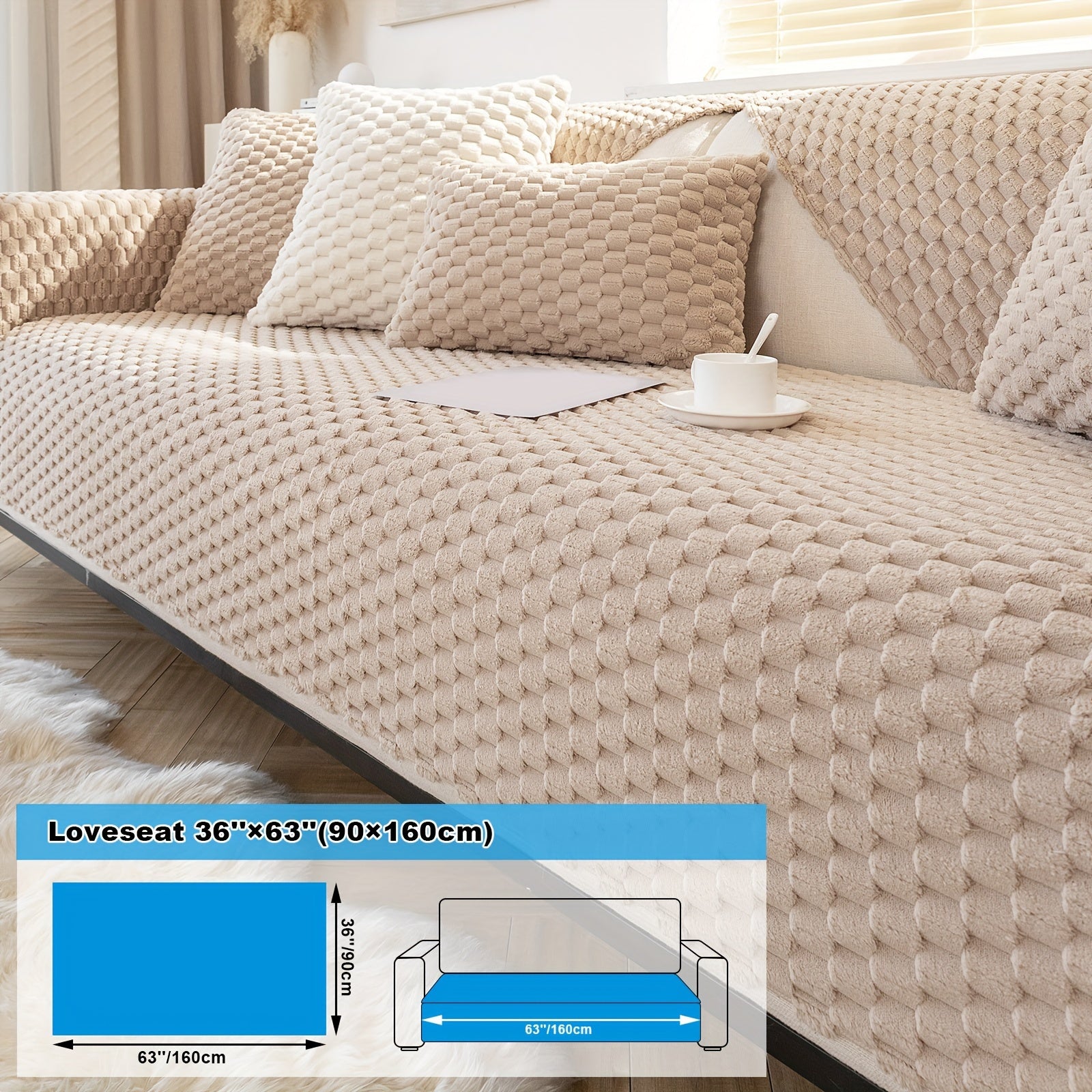 Velvet Sofa Cover Non-Slip Pet-Friendly Thick Furniture Slipcover for Armchairs and Sectionals