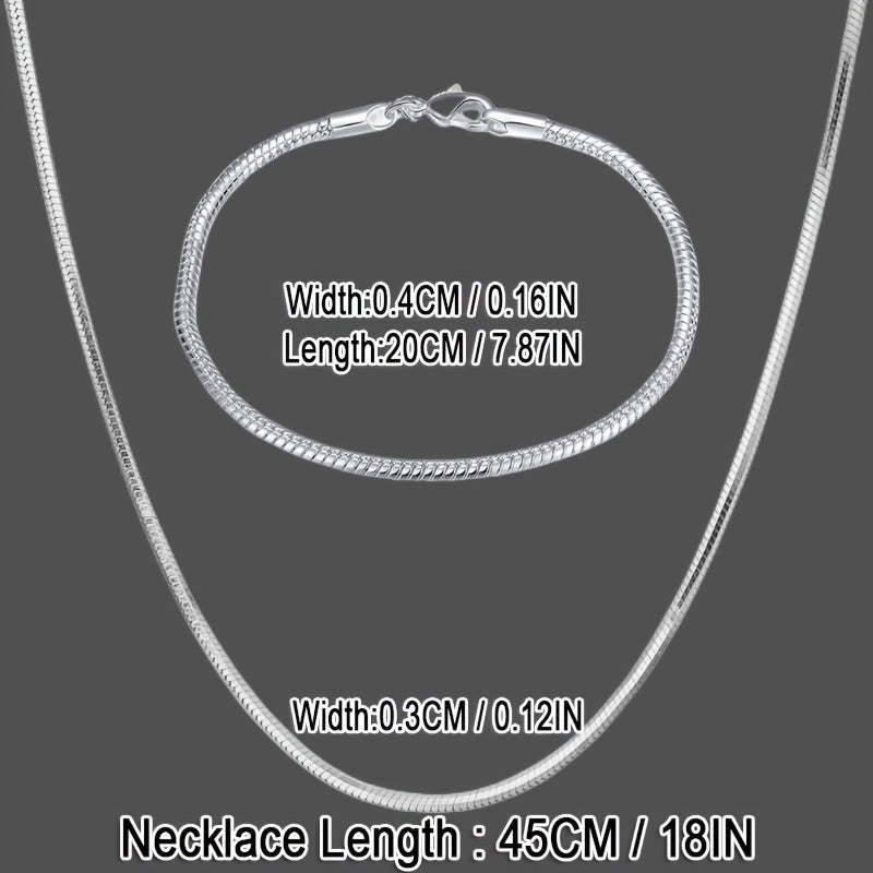Sterling Silver Jewelry Set with 3mm Snake Chain Necklace and Bracelet Gift