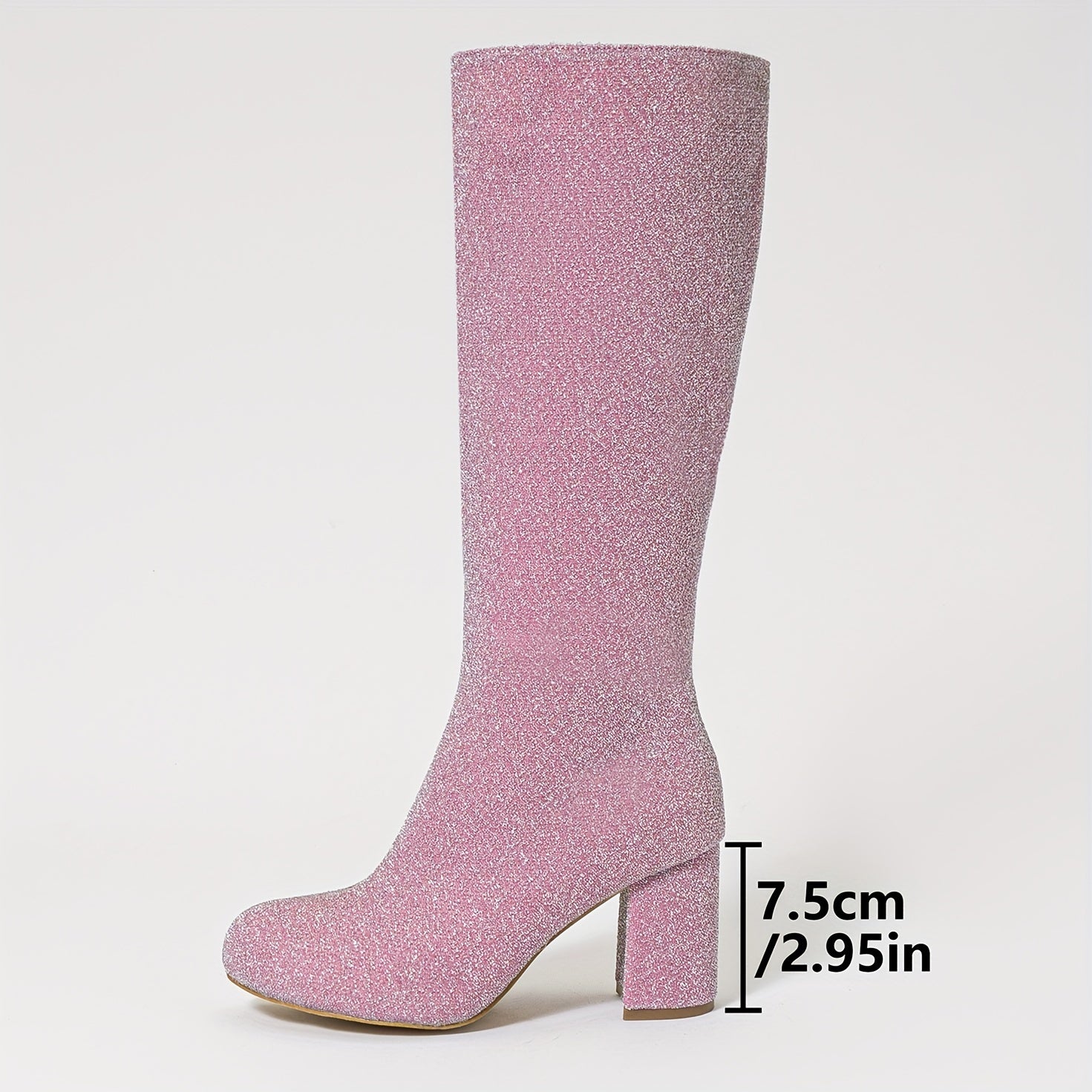 Women's High Boots Shiny Round Toe Chunky Heels Knee-High Rave Festival Shoes