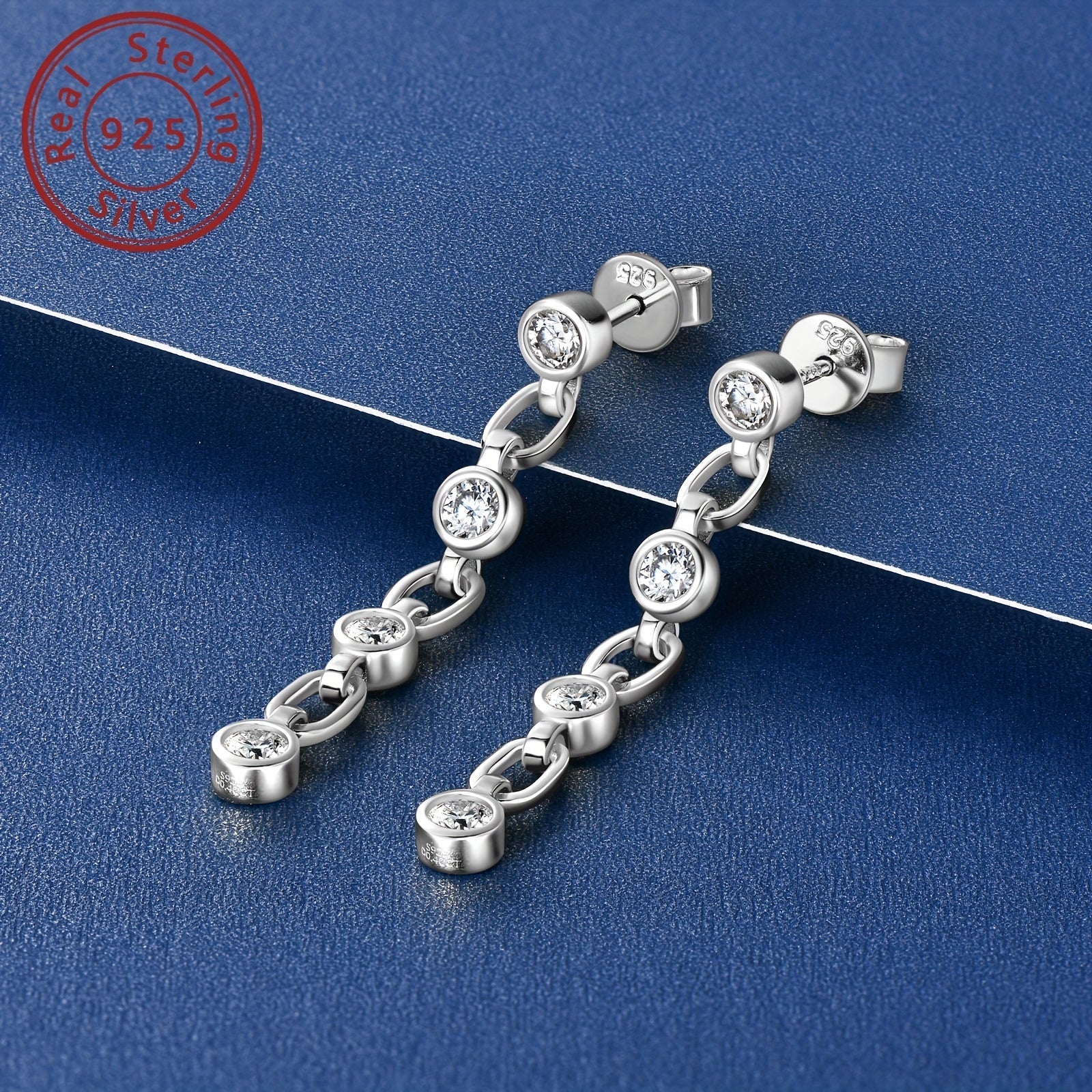 Sterling Silver Drape Earrings with 3mm Moissanite Stones for Women