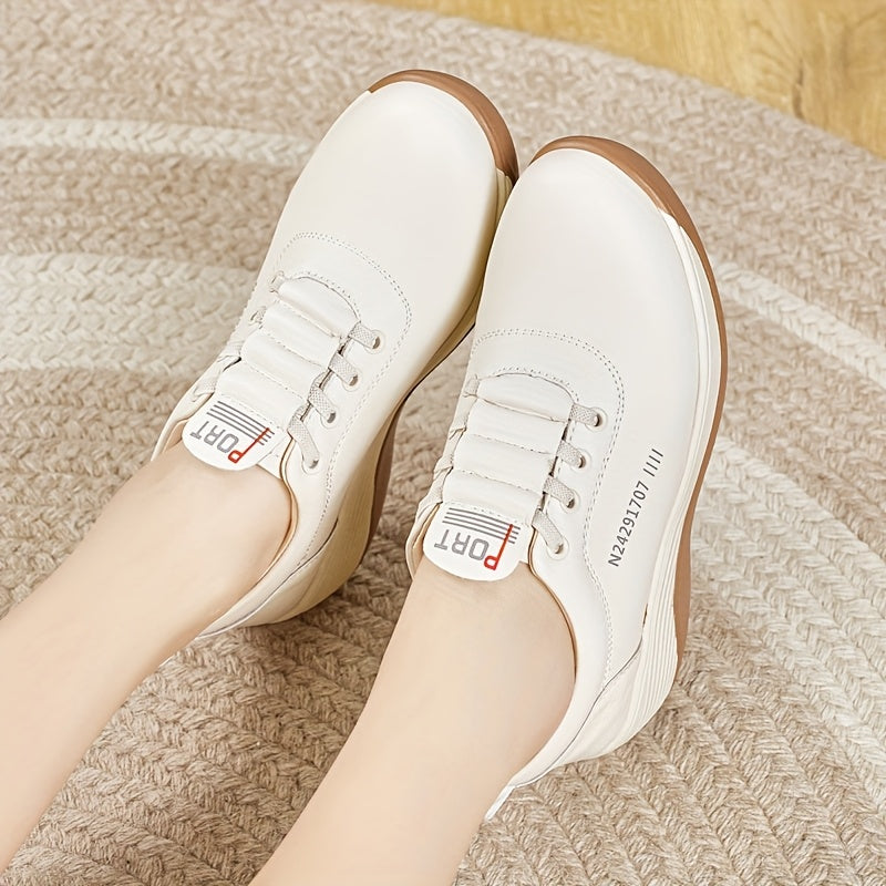 Women's White Brown Casual Sneakers Low-Top Lace-Up Breathable All-Season