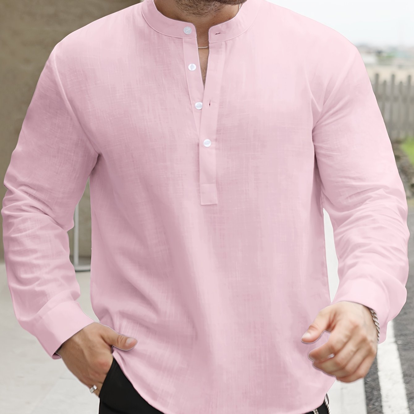 Men's Mint Green Bamboo Cotton Henley Shirt Long Sleeve Casual Summer Relaxed Fit