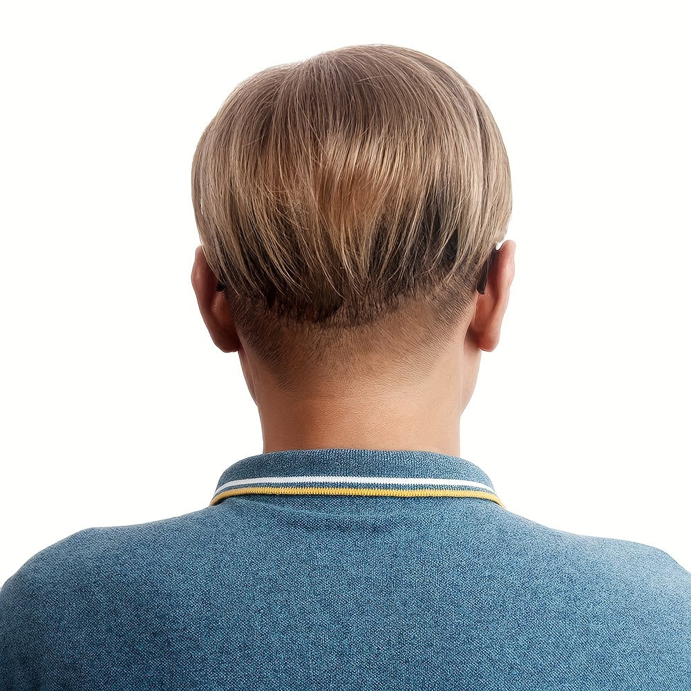 Qirra va qirqim bilan zamonaviy qisqa mo'ylovli parik, erkaklar uchun tasodifiy kiyim, maktab tadbirlari, partiyalar, cosplay va fotosuratlar uchun tabiiy va qulay soch parik 3 rangda.