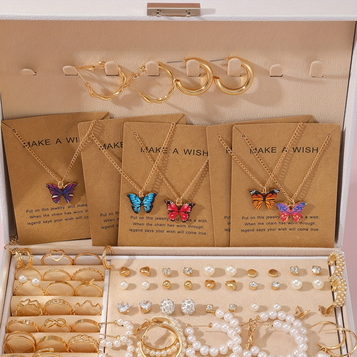 Vintage Butterfly Jewelry Set for Women 5pcs Multi-Element Pendant Necklace Earrings Ring